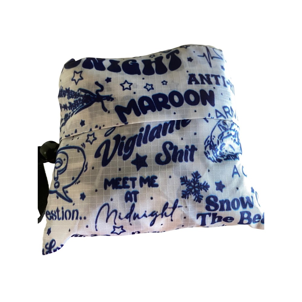 Taylor Swift White Blue Graphic Print‎ Reusable Shopping Bag Tote Foldable NWOT